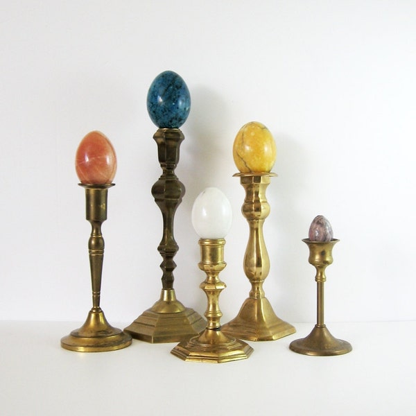 Set van 5 Vintage Italiaanse marmeren eieren - albasten - Extra grote eieren - kleurrijke - Italiaanse steen Home Decor - marmeren paaseieren
