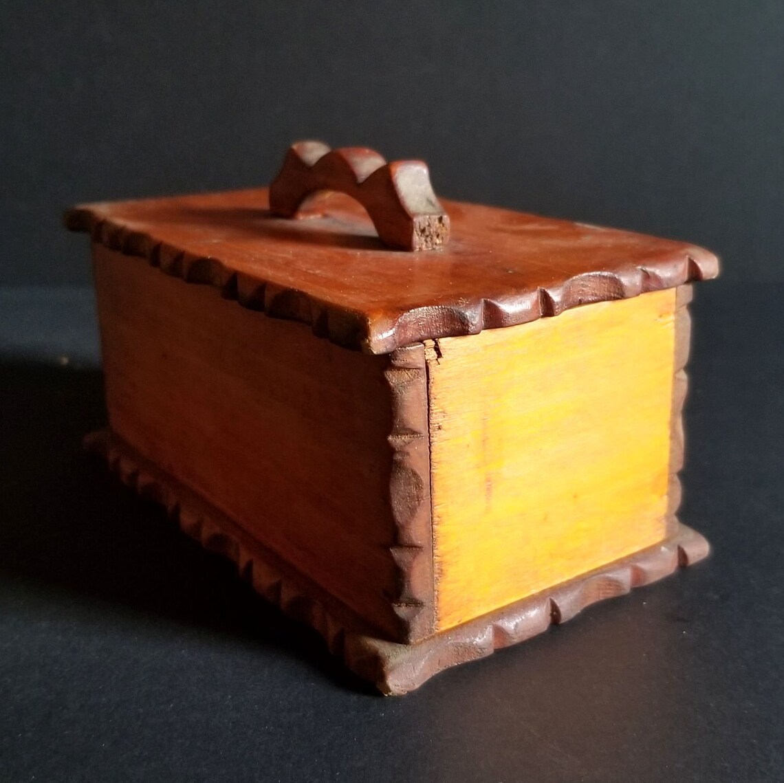 Carved Wood Box with Lid Vintage Folk Art Box Small Etsy