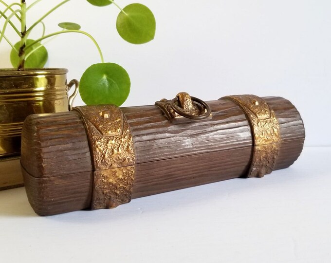 Vintage Avon Wood Log Storage Chest W Brass Trim Faux Bois Etsy