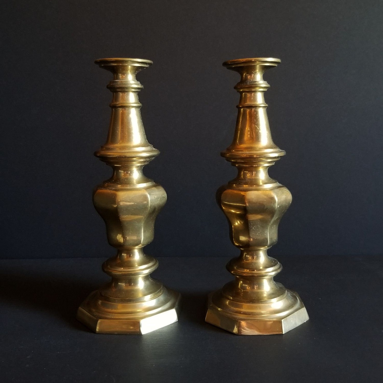 Pair of Brass Candlestick Lamp Bases Vintage Brass Lighting Etsy