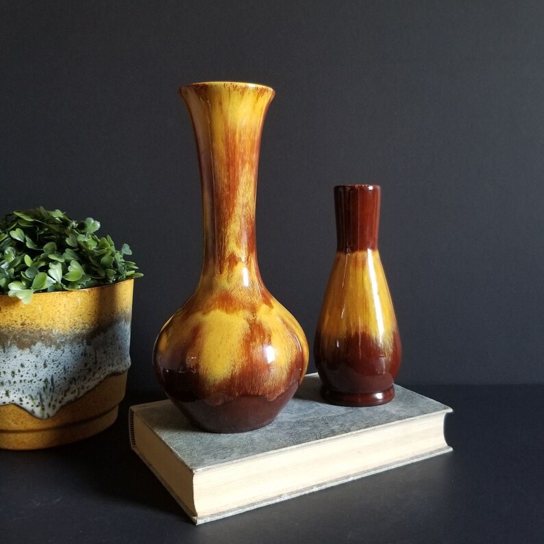 Mustard Yellow Ceramic Bud Vases Vintage Blue Mountain Etsy