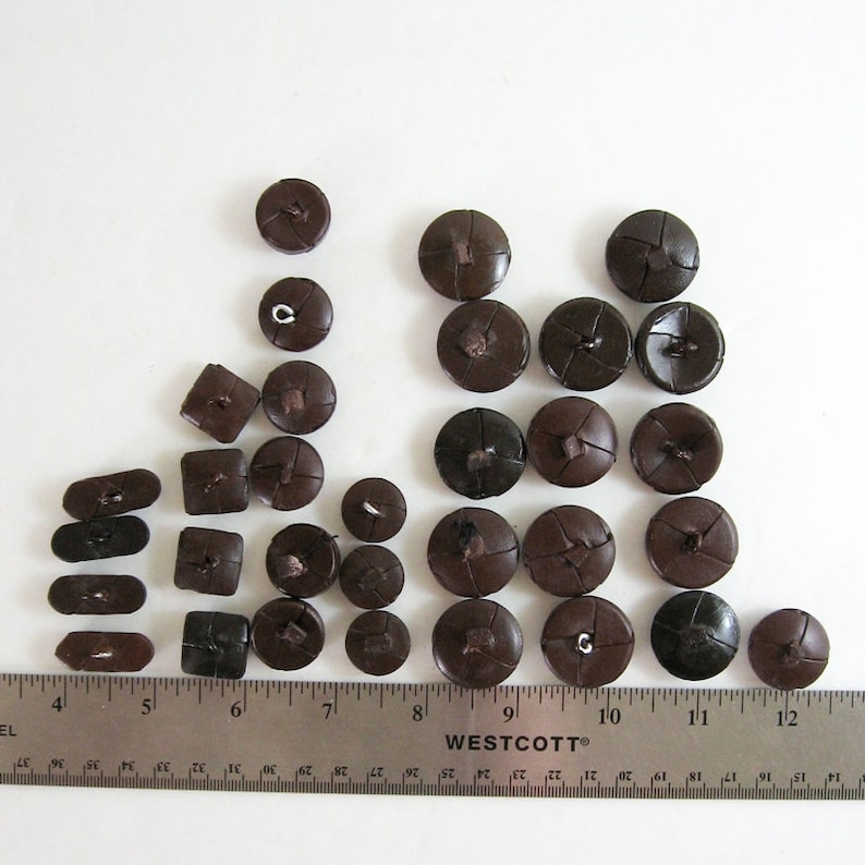 Brown Woven Leather Buttons Lot of 32 Vintage Shank Buttons Etsy