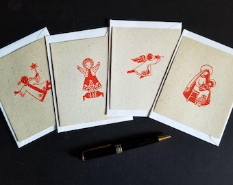 Christmas Greeting Card Set - Vintage Red Hungarian Folk Art Angels - Dora De Pedery Hunt