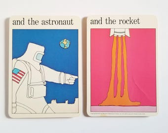 Astronaut and Rocket - Vintage Space Travel MOMA Art Cards - Childrens Room Decor