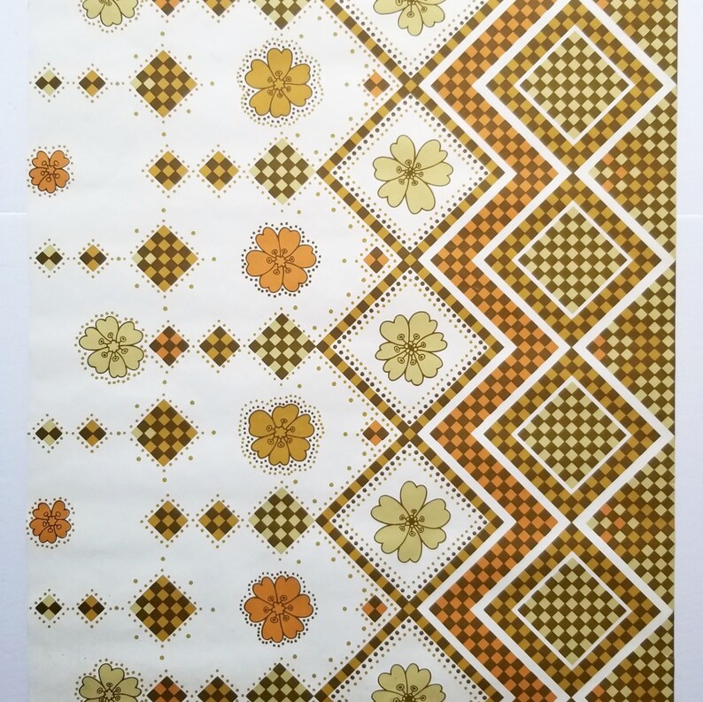 Burnt Orange Geometric Flower Print Wallpaper 4.8 Yards X Etsy