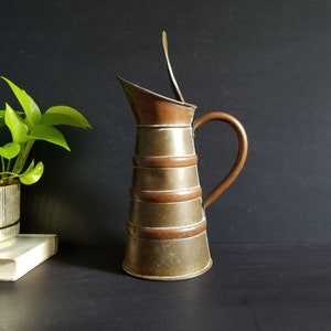 Brass Water Pitcher w Copper Handle - 11.25" Tall - Vintage Farmhouse Kitchen Decor
