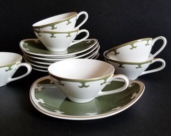 あんてぃ　可愛いベージュ織柄　４２枚 Set of 6 Toyotoki Tea Cups & Saucers - Vintage Avocado Green