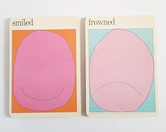 Smiled & Frowned Pop Art Portraits - Vintage MoMA Art Cards - Childrens Room Decor