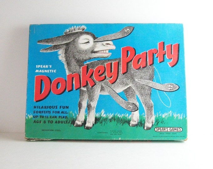 Vintage 60s Childrens Game Pin the Tail on the Donkey Spear's