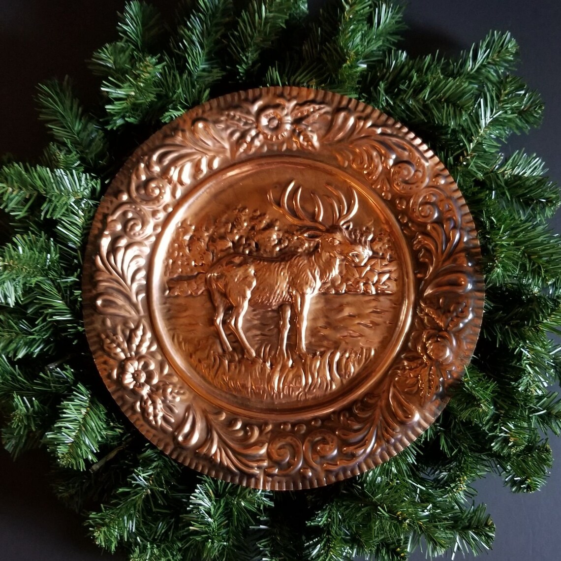 Copper Deer Wall Hanging Vintage 13.5 Round Embossed Etsy