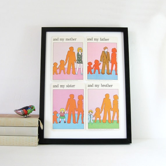 Mother Father Sister Brother - Set of 4 Vintage MoMA Art Cards - Family Room Decor