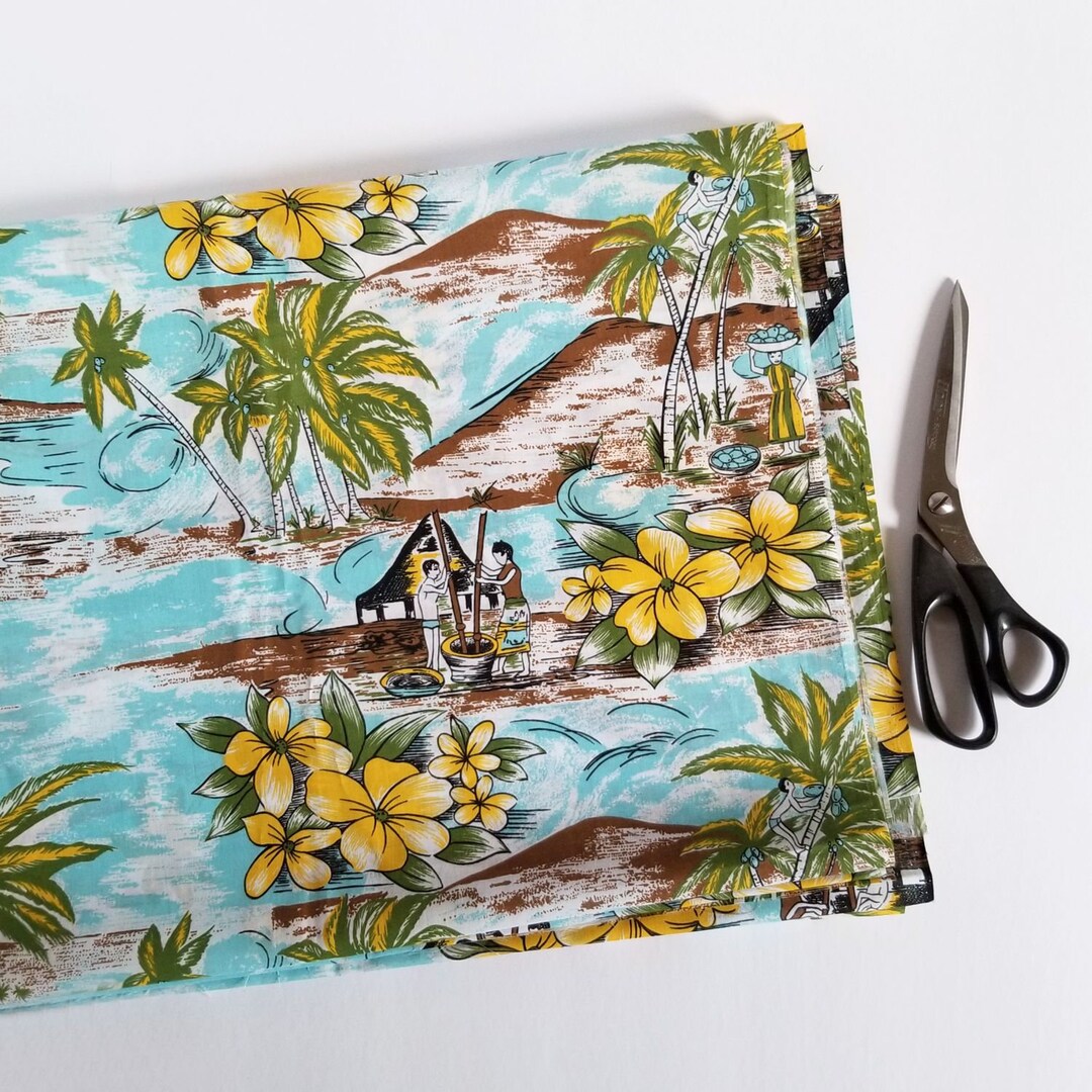 Colorful Hawaiian Print Fabric - 3.33 Yards X 44.5