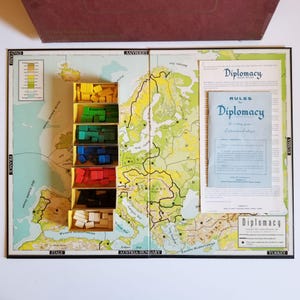 Diplomatie - jeu de société de stratégie politique vintage - jeu à collectionner pour 2 à 7 joueurs - ensemble complet - décoration de carte du monde