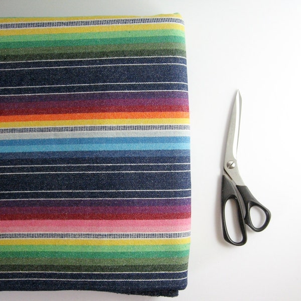 Vintage Serape Stripe Fabric - 3 Yards Cotton Fabric Denim Blue Stripe Multicolor Stripe - Rainbow Stripe Southwest Decor DIY Sewing Project