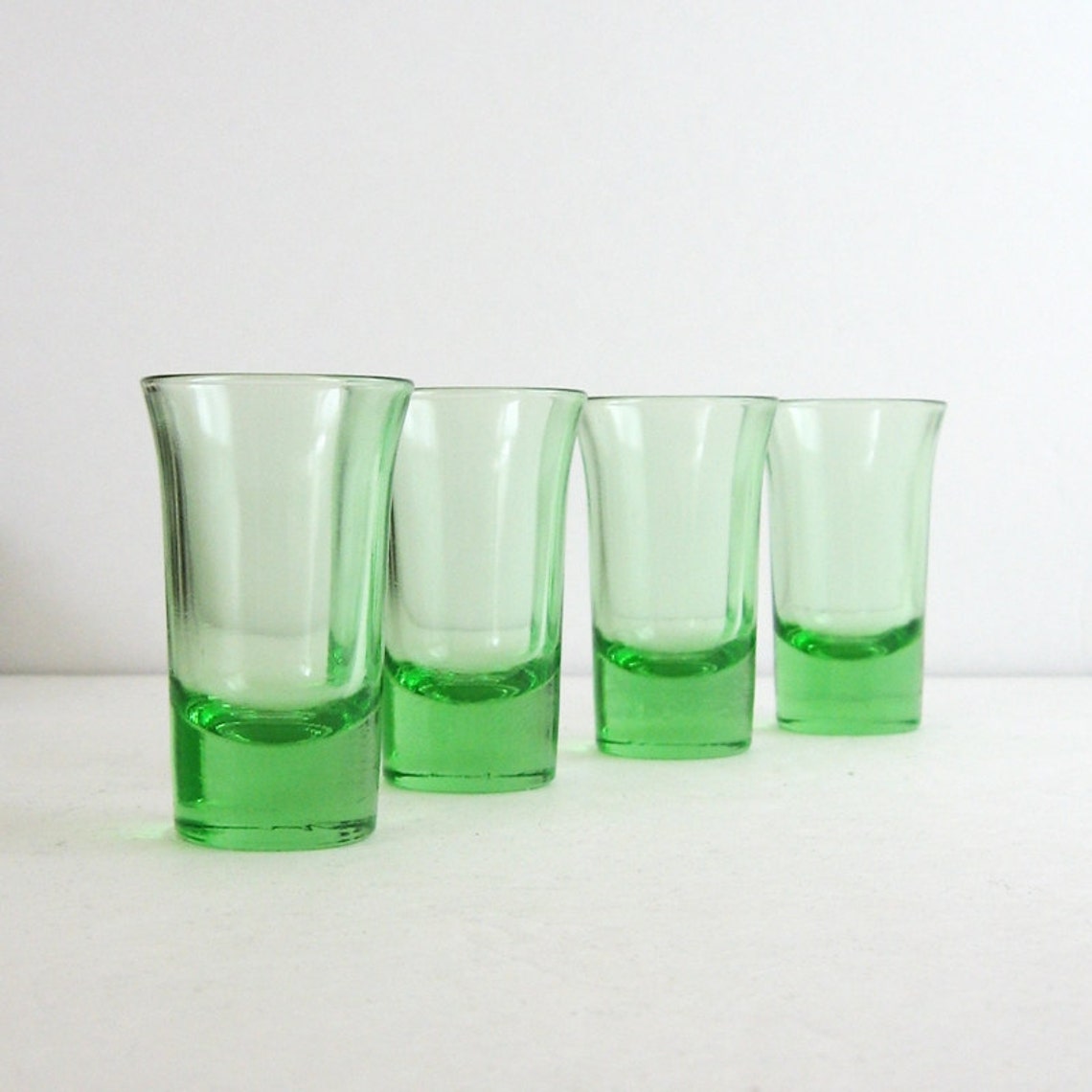 Vintage Green Depression Shot Glasses Set of 4 Glasses | Etsy