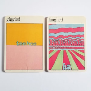 Riant et riant - cartes d'art MOMA vintage - décoration de chambre d'enfant - art de la typographie - art déco moderne du milieu du siècle