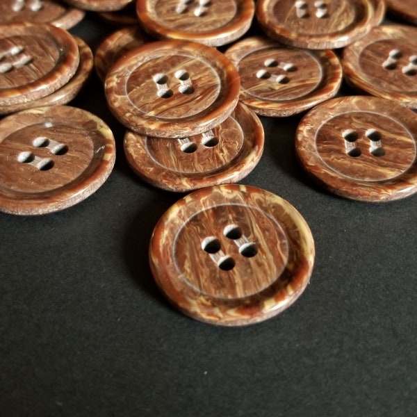 Speckled Brown Marble 4 Hole Buttons - Large 28 mm Plastic Resin Rimmed Buttons - Tailored Suit Coat Cardigan Sweater