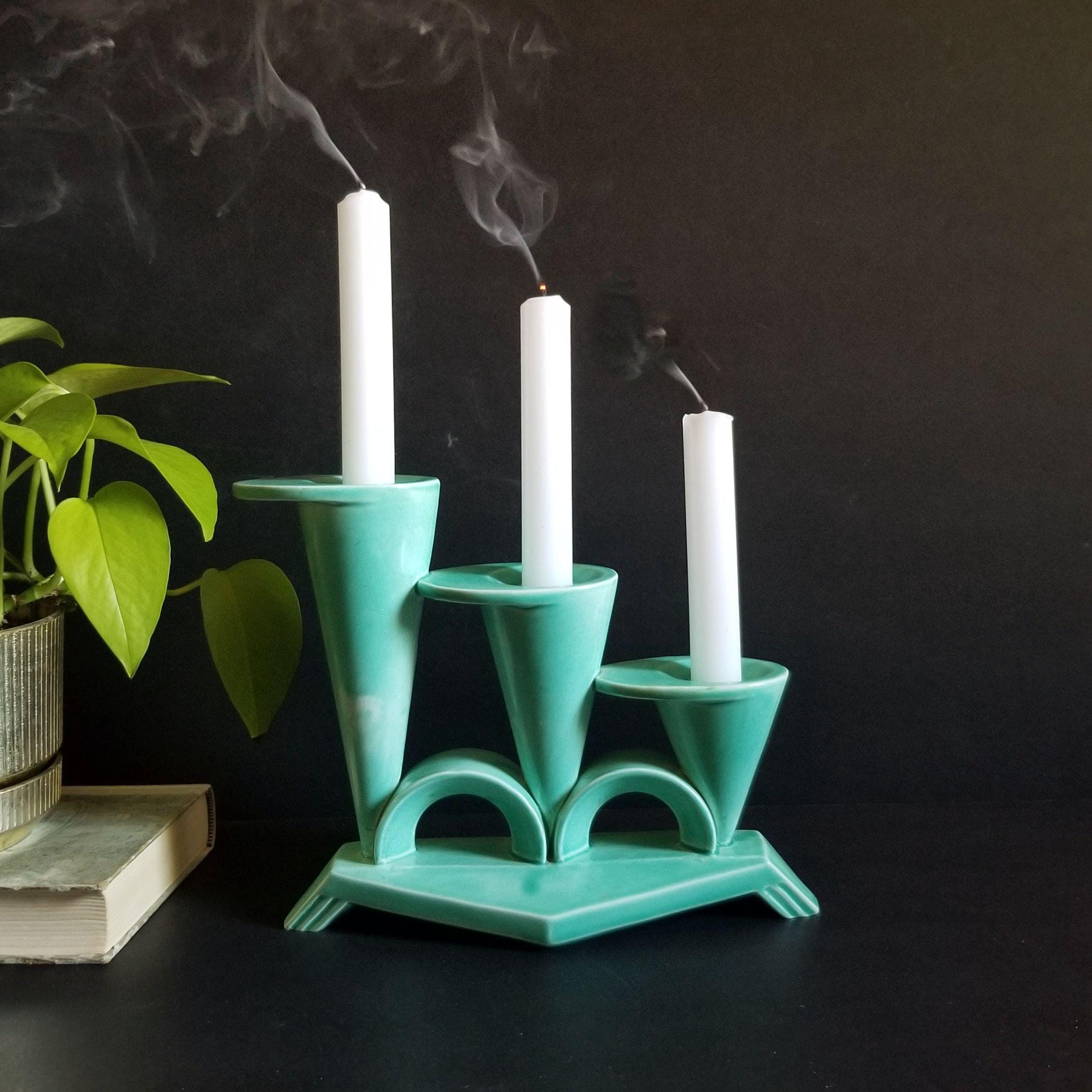 Turquoise Green Ceramic Candle Holder - 7.1