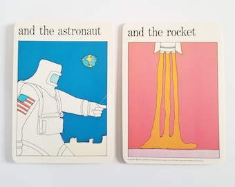 Astronaut and Rocket - Vintage Space Travel MOMA Art Cards - Childrens Room Decor