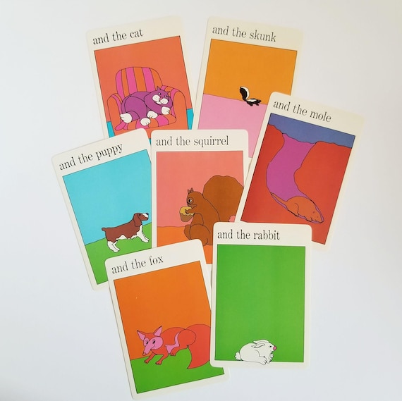 Set of 7 Animal Flash Cards - Vintage MoMA Colorful Pop Art Prints - Paper Ephemera