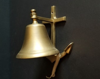 Brass Anchor Bell Wall Hanging - Vintage Nautical Wall Decor - Ship Dinner Bell - Front Door Bell