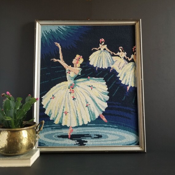 Dancing Ballerina Needlepoint 19.6x24 Vintage Silver Etsy