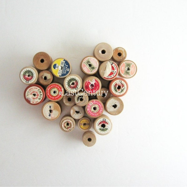 25 Vintage Wood Thread Spools - A Heart Full - Make Something