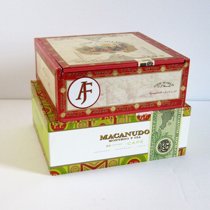 Set Of 2 Wood Cigar Boxes W Hinged Lids Diy Wood Craft Etsy