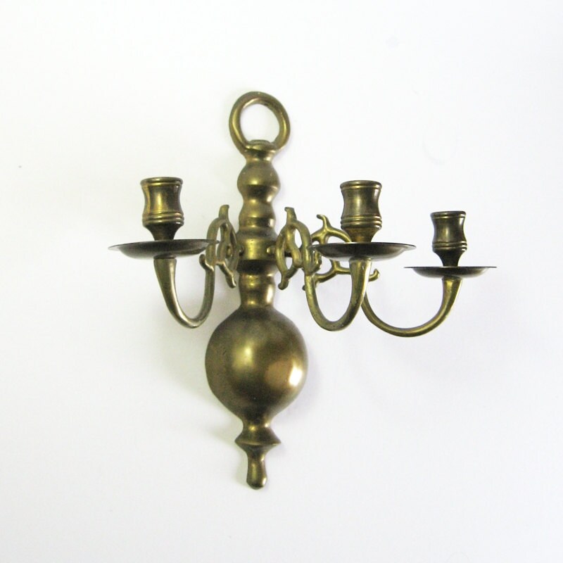 Vintage Brass Wall Sconce 3 Arm Candelabra Brass Candle Etsy