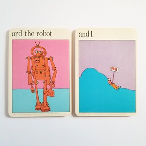 ロボットと私 - ヴィンテージ MoMA アートカード - ターコイズ & ピンクの SF 装飾 - 近代美術館 - SF アートプリント