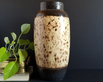 Large West Germany Ceramic Vase - Vintage 15" Tall Flower Vase Scheurich 553 38 Brown Speckled Fat Lava Glaze