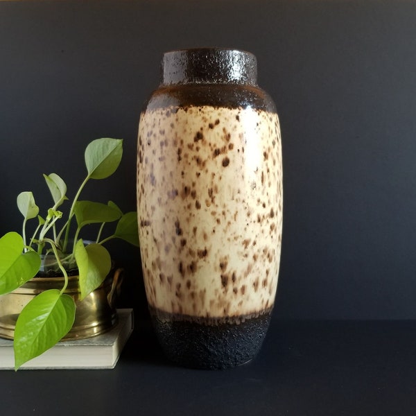 Large West Germany Ceramic Vase - Vintage 15" Tall Flower Vase Scheurich 553 38 Brown Speckled Fat Lava Glaze