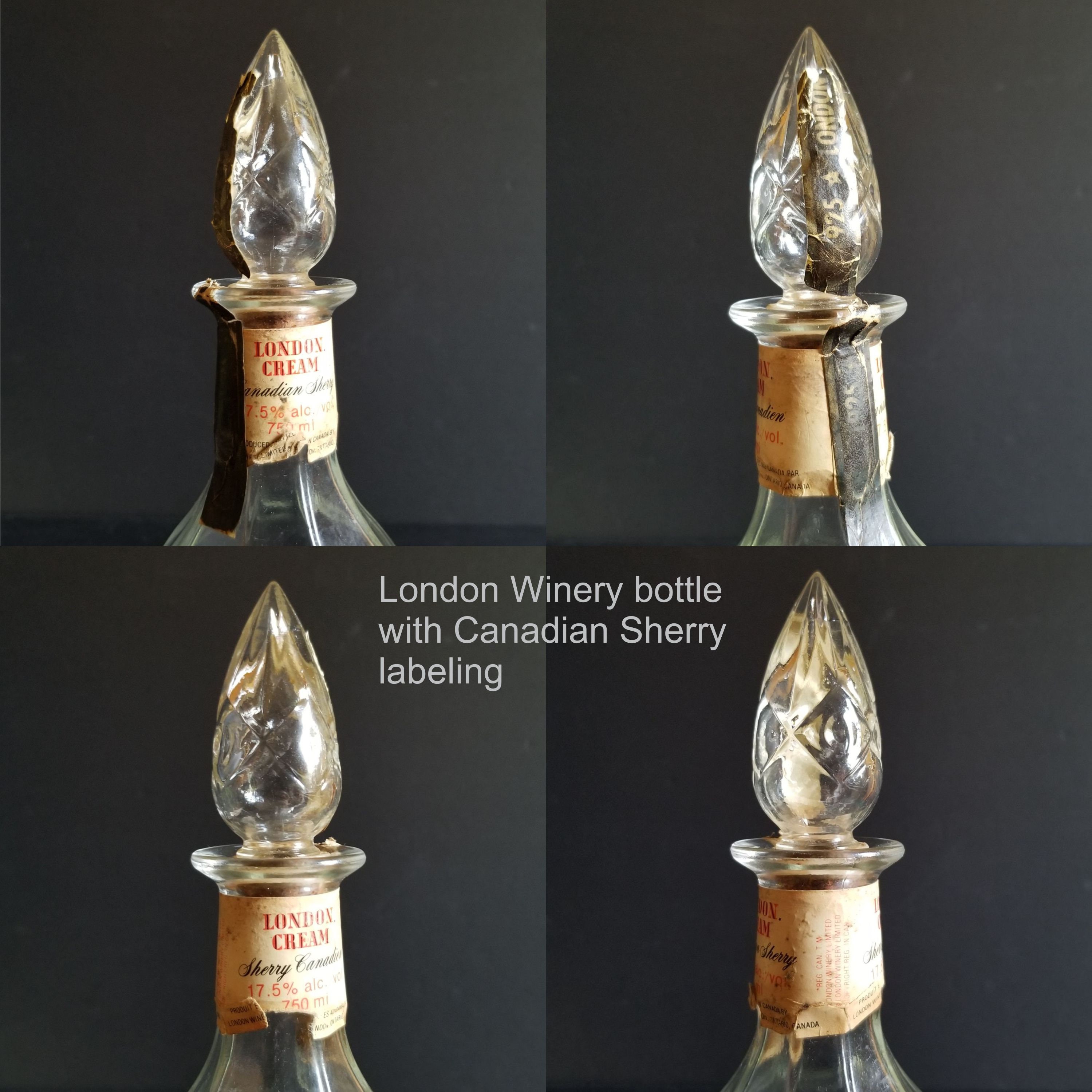 Glass Wine Bottle W Original London Winery Labels - 24 Oz Vintage