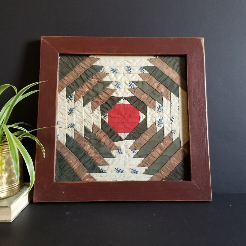 Octagon Log Cabin Quilt Art Vintage 14 Square Framed Etsy