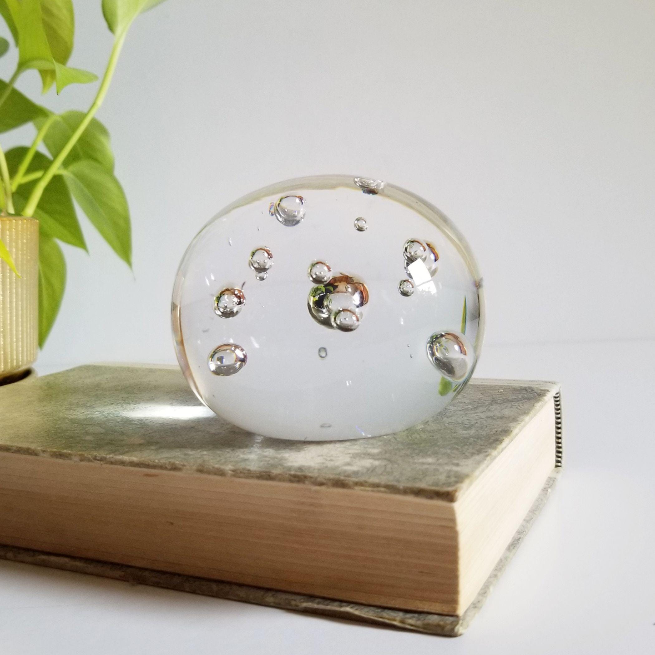 Swedish Art Glass Paperweight - Vintage Clear Hand Blown Crystal Ball Sculpture w Bubbles w Sweden Label