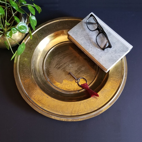 Brass Church Collection Plate 15 Vintage Etched Brass Tray It is More  Blessed to Give Than to Receive Large Catchall Bowl 