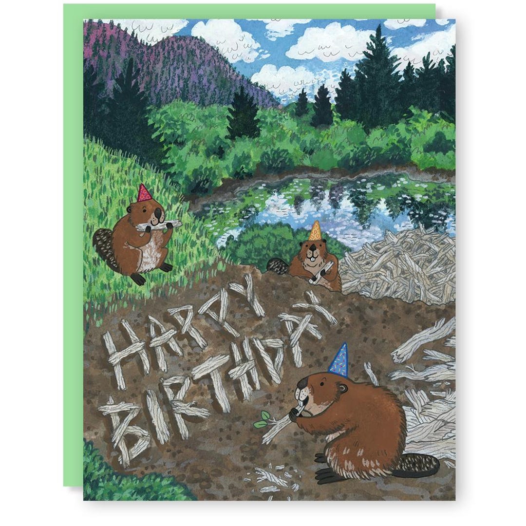 Beaver Birthday Card - Etsy