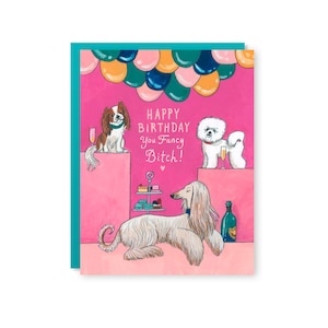 Carte d'anniversaire fantaisie chienne