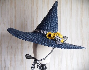 Blue Straw Witch Hat