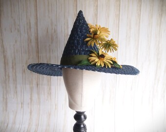 Blue Straw Witch Hat