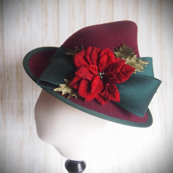 Poinsettia Felt Cloche Hat