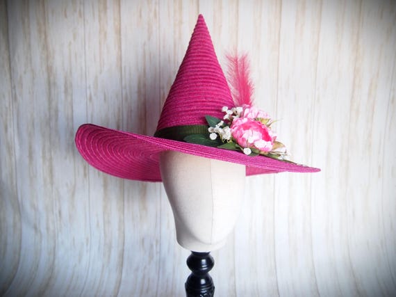 Pink Straw Witch Hat Head Size 23"