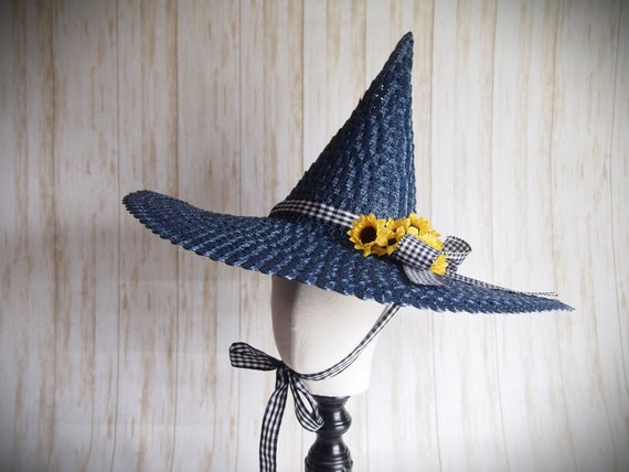 Blue Straw Witch Hat