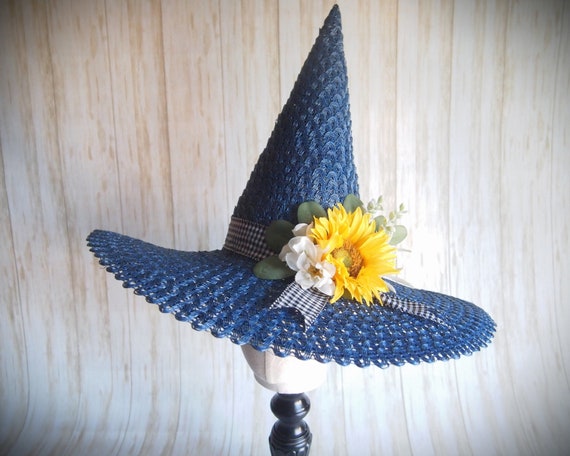 Blue Straw Witch Hat