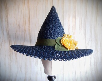 Blue Straw Witch Hat