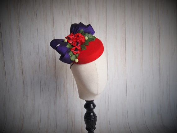 Red and Purple Felt Pillbox Hat