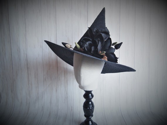 Black Magnolia Straw Witch Hat
