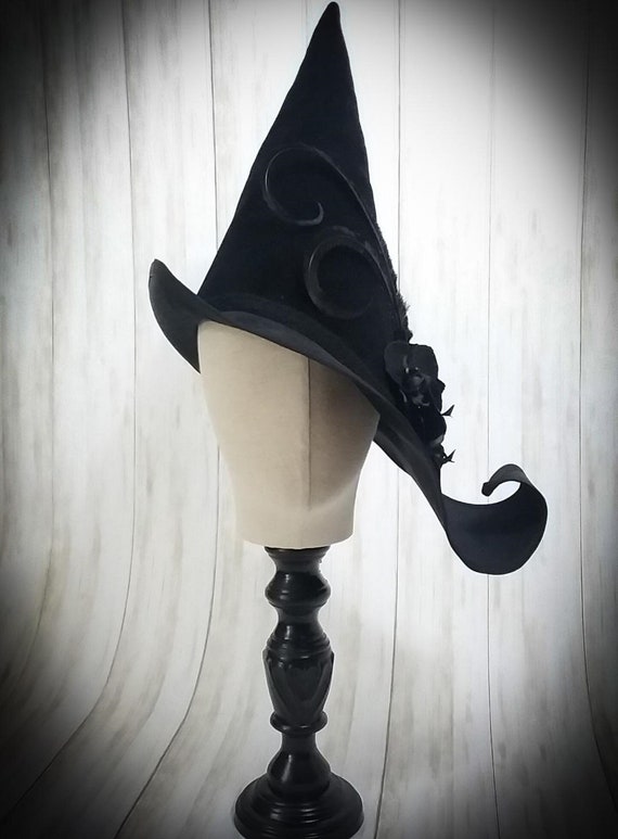 Witch Hat "Elegant Spell" LEFT SIDE CURL, Head Size 21"
