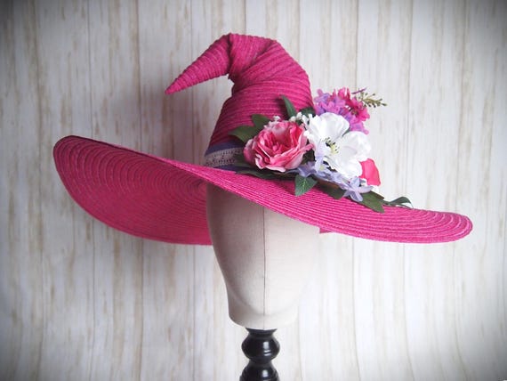 Pink Straw Witch Hat Head Size 22.5"