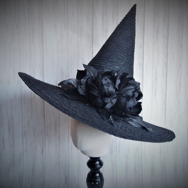 Black Straw Witch Hat